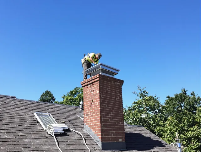 Colton Chimney Sweep technician measuring a chimney cap in Colton, CA