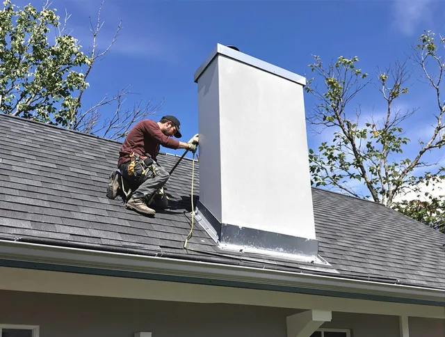 Colton Chimney Sweep team member finishing chimney construction in Colton, CA