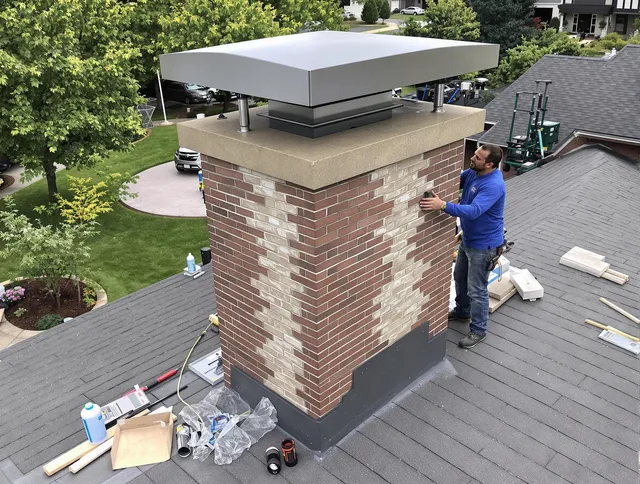 Colton Chimney Sweep team working on a custom chimney remodel in Colton, CA