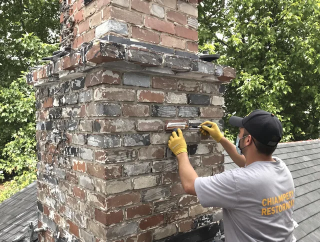 In-progress chimney restoration by Colton Chimney Sweep in Colton, CA