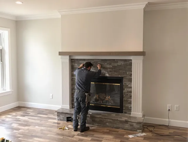 Colton Chimney Sweep finishing a custom fireplace install in Colton, CA